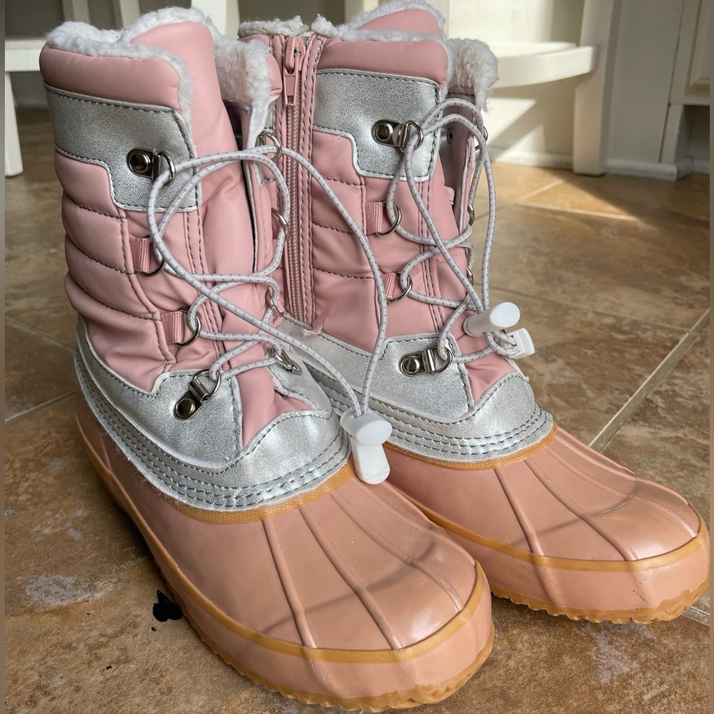 Girls Land’s End Pink Fleece-lined Waterproof Winter Snow Duck Boots